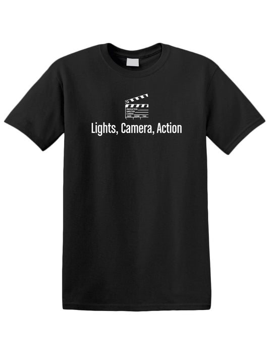 Lights, Camera, Actions T-shirt B&W